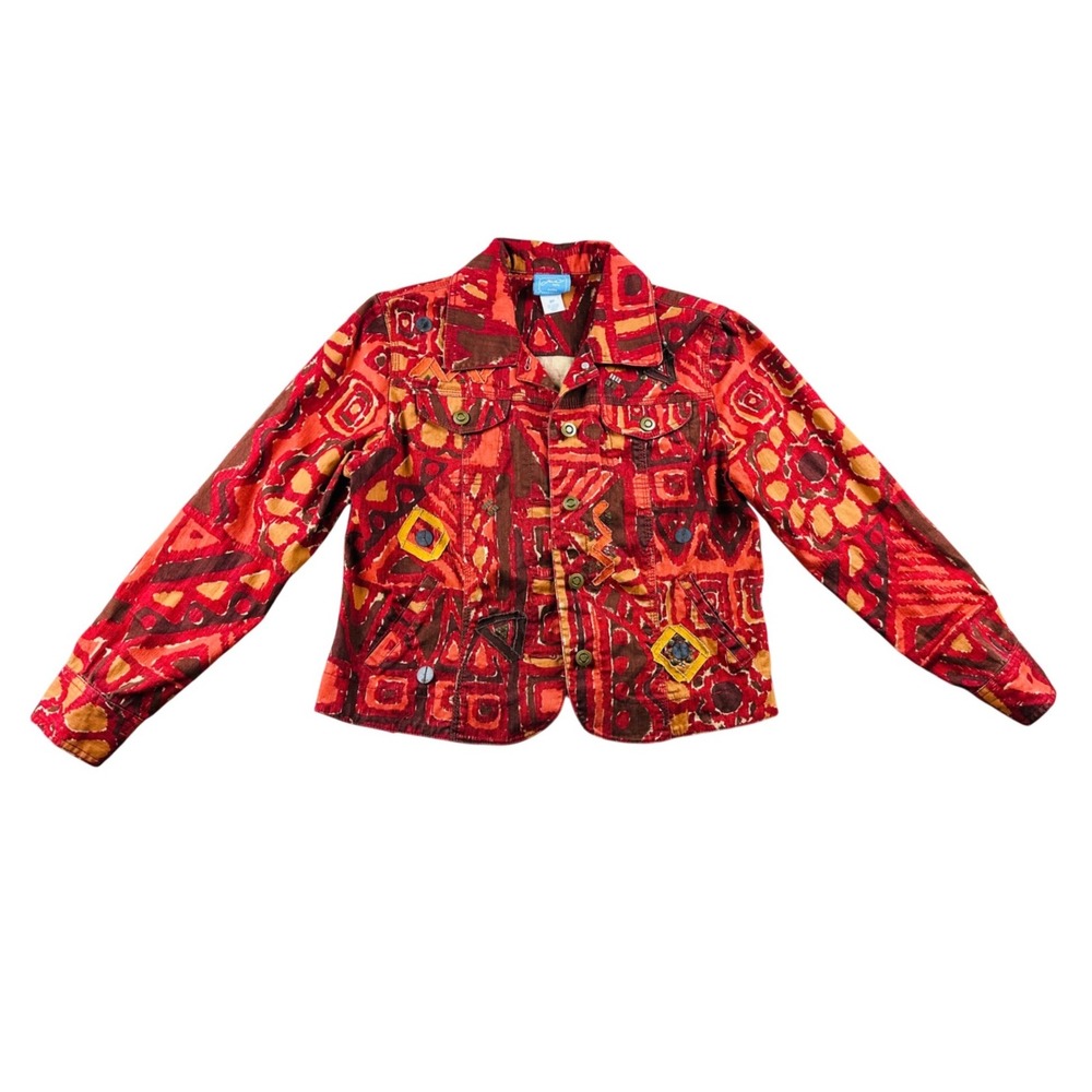 Y2K Lark Lane Jacket Women 8P Multi Color Abstract Tribal Print Artsy Boho 90s
